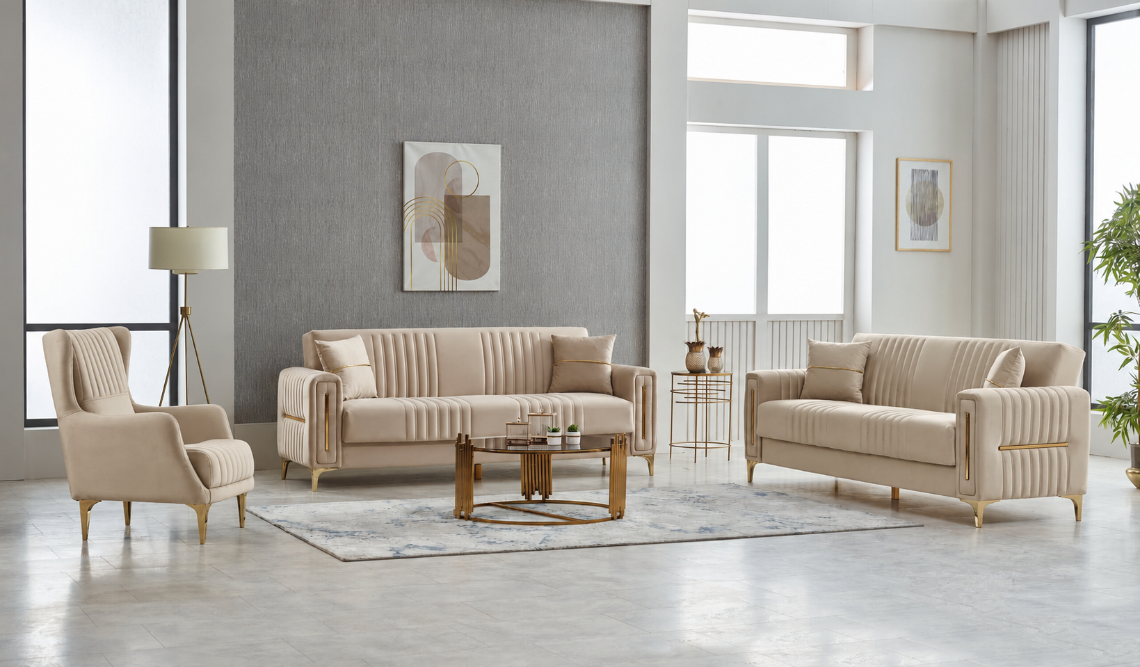 Bej ve Altın Tonlarda Lüks Salon