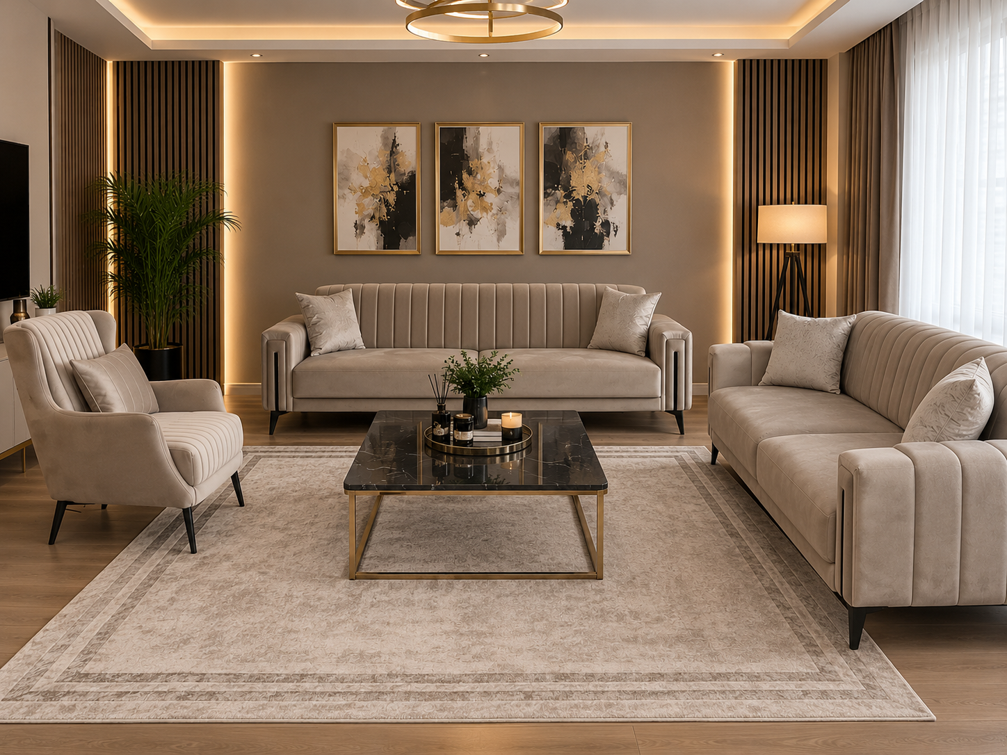 Zarif Nötr Tonlarda Modern Salon